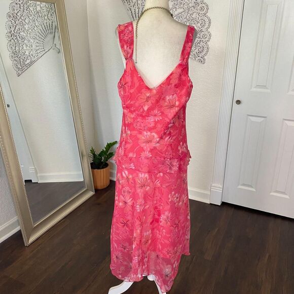 Dressbarn Early 2000's Frilly Cinched Pink Floral Asymmetric Midi Maxi Dress XL - Picture 5 of 6
